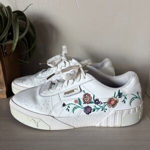 Puma Leather Embroidered Floral Sneaker White